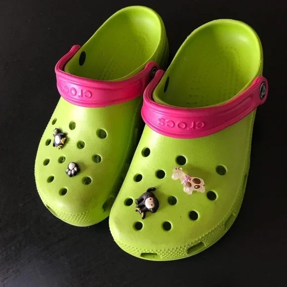 Neon Green Multicolored Crocs COPY Neon Green Pink Crocs Like New